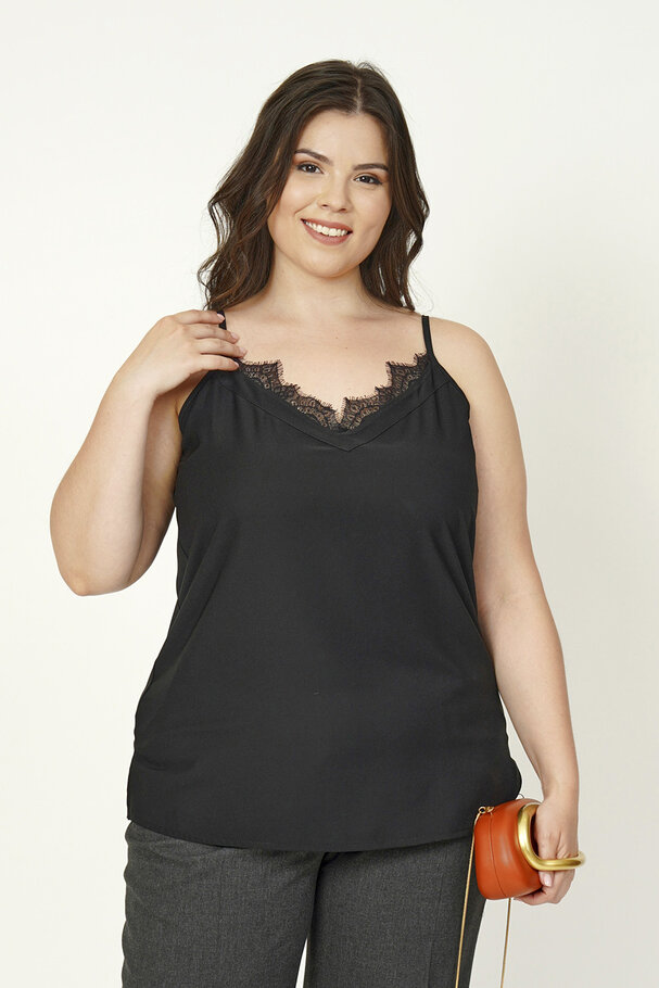 STRAPPY SATIN FINISH TOP WITH LACE DETAILS