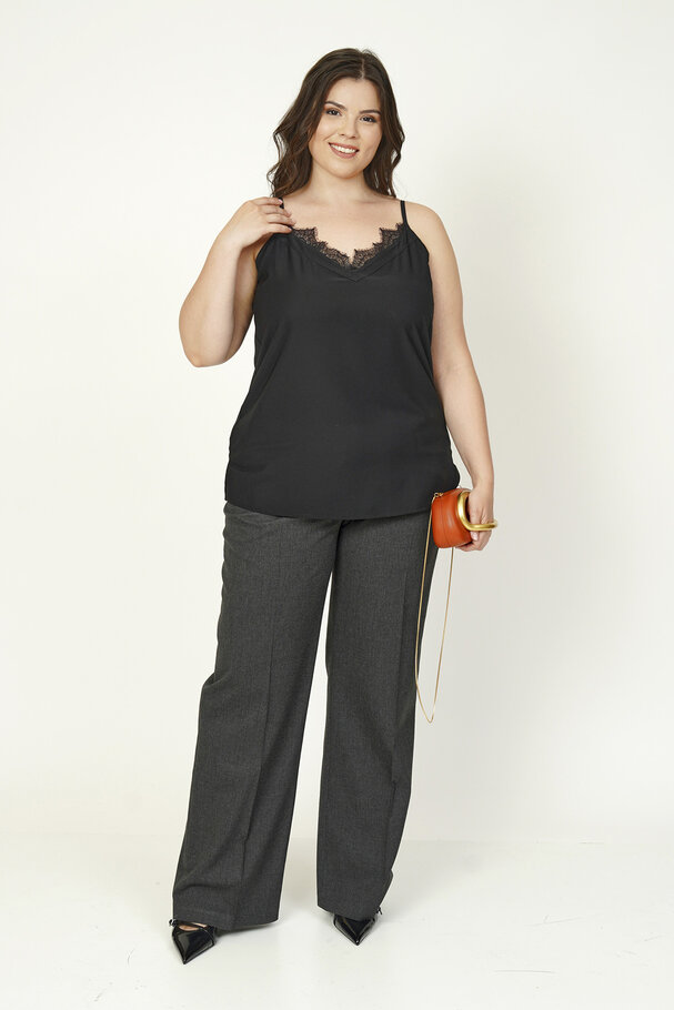 STRAPPY SATIN FINISH TOP WITH LACE DETAILS