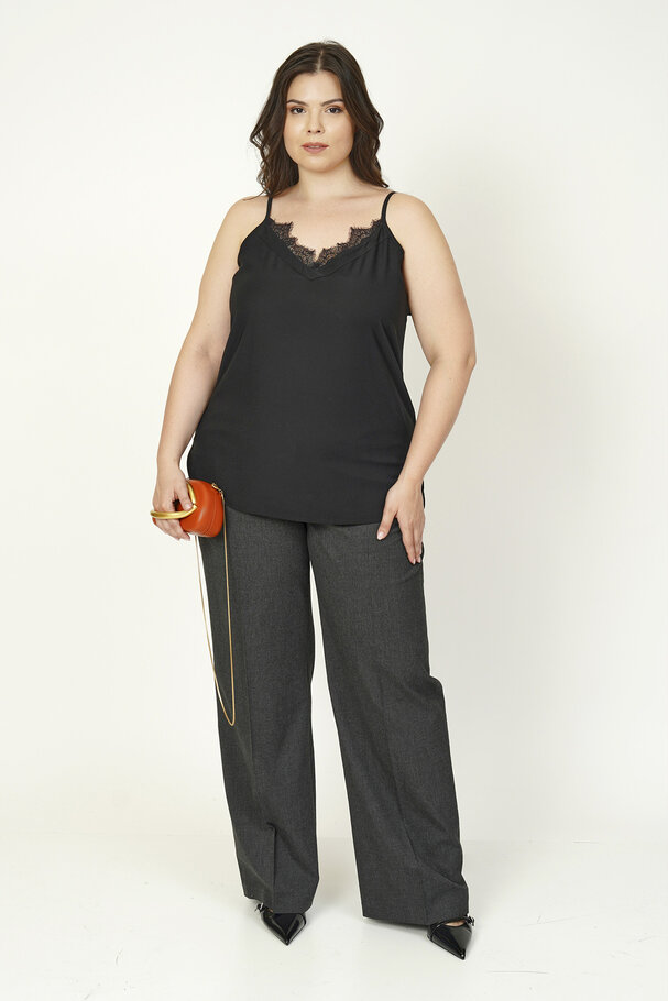 STRAPPY SATIN FINISH TOP WITH LACE DETAILS