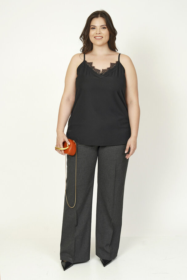 STRAPPY SATIN FINISH TOP WITH LACE DETAILS