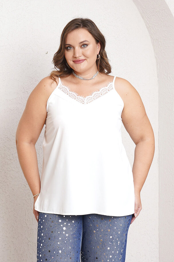 STRAPPY SATIN FINISH TOP WITH LACE DETAILS