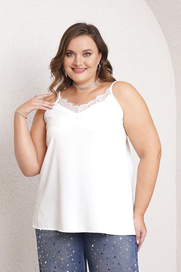 STRAPPY SATIN FINISH TOP WITH LACE DETAILS