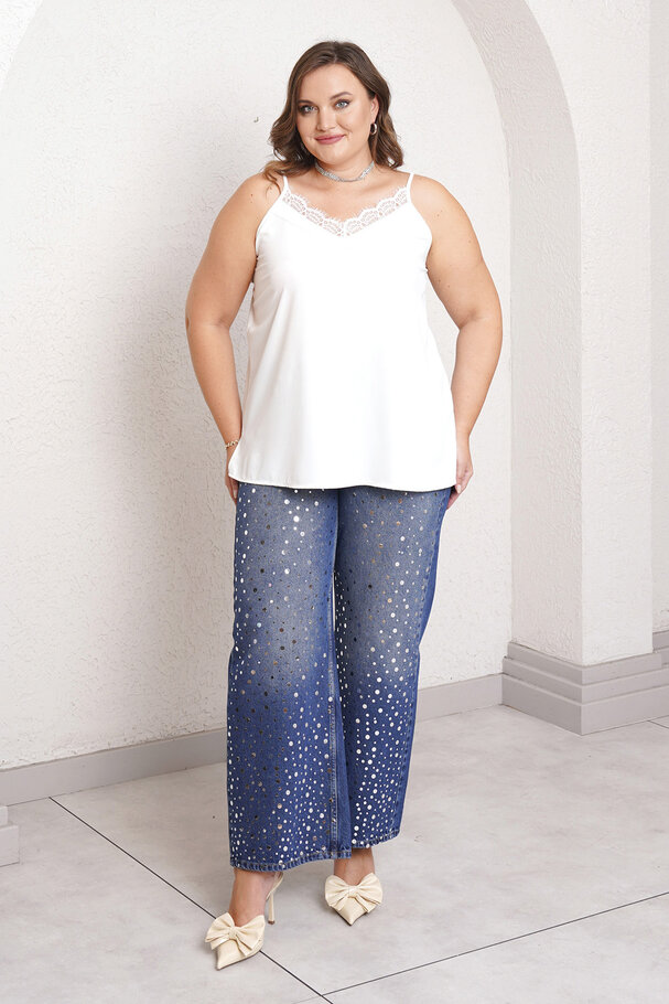 STRAPPY SATIN FINISH TOP WITH LACE DETAILS