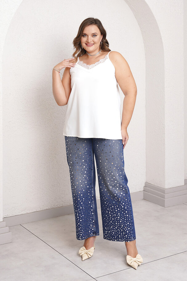 STRAPPY SATIN FINISH TOP WITH LACE DETAILS