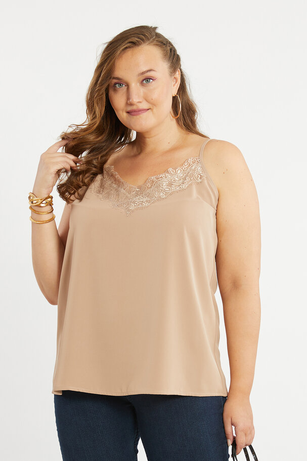 STRAPPY SATIN FINISH TOP WITH LACE