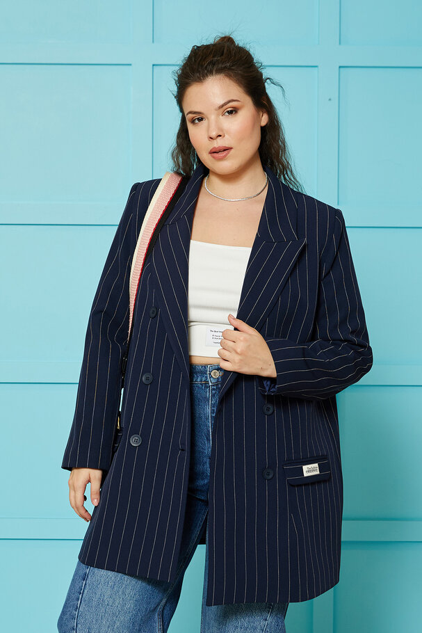 STRIPED BLAZER WITH LABEL DETAIL