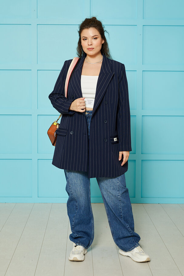 STRIPED BLAZER WITH LABEL DETAIL