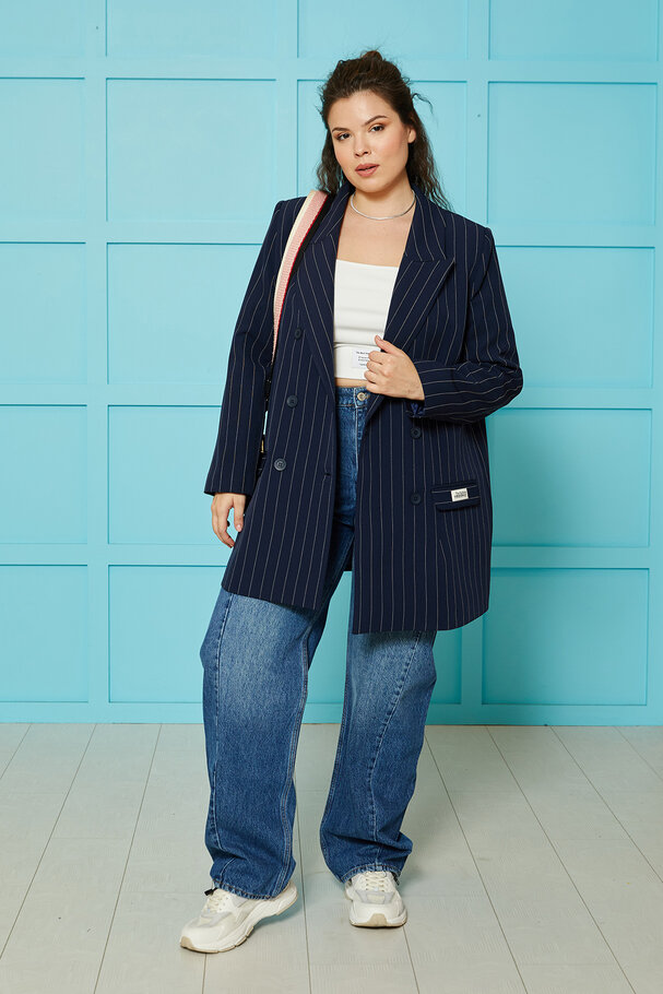 STRIPED BLAZER WITH LABEL DETAIL