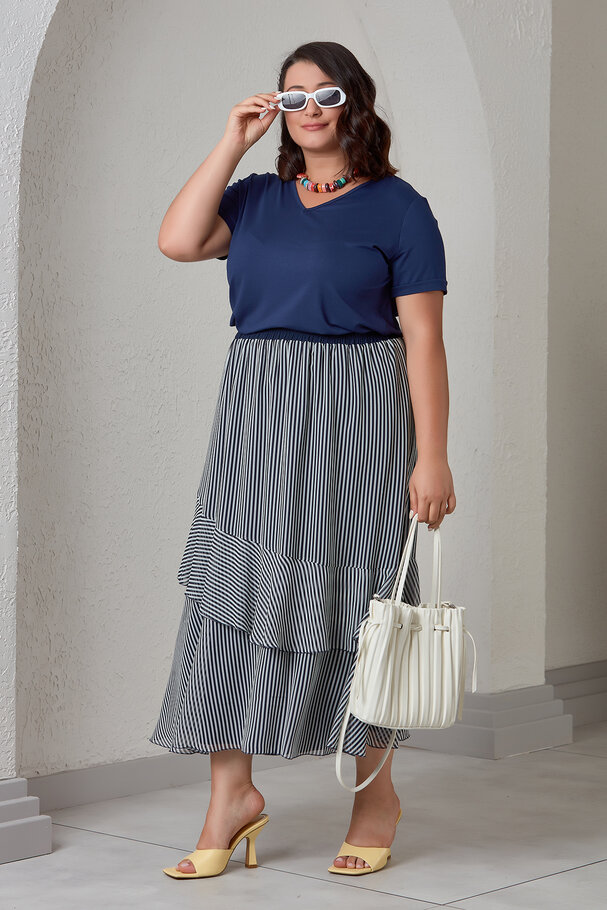 STRIPED CHIFFON MIDI SKIRT