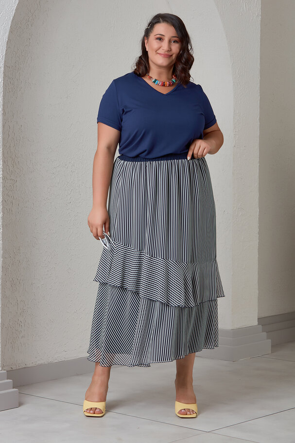STRIPED CHIFFON MIDI SKIRT