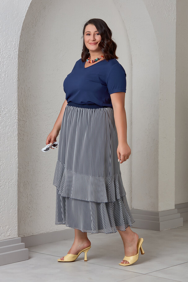 STRIPED CHIFFON MIDI SKIRT