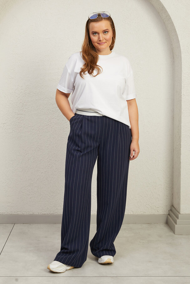  STRIPED TROUSERS WITH TURN-UP WAIST