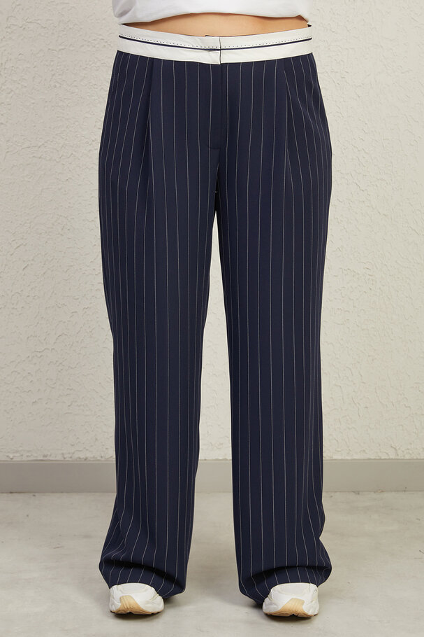  STRIPED TROUSERS WITH TURN-UP WAIST