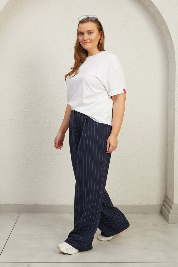  STRIPED TROUSERS WITH TURN-UP WAIST