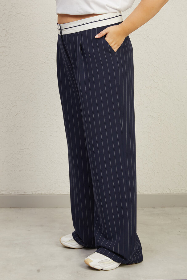  STRIPED TROUSERS WITH TURN-UP WAIST