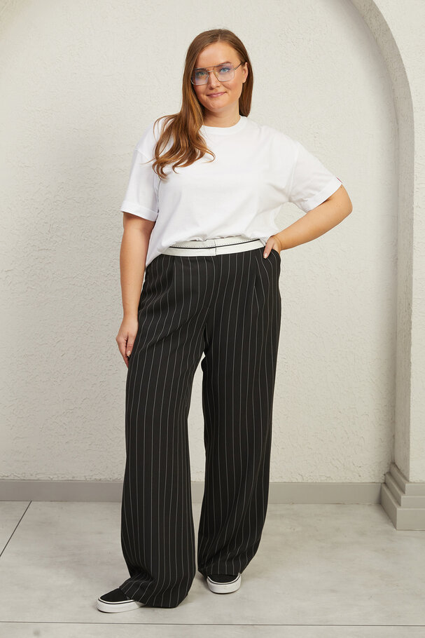  STRIPED TROUSERS WITH TURN-UP WAIST