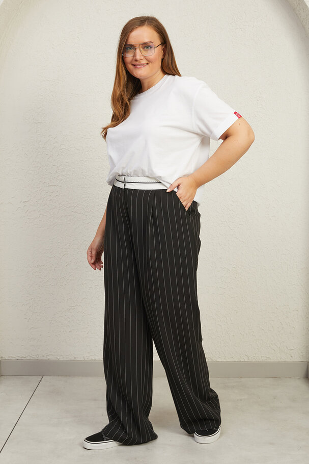  STRIPED TROUSERS WITH TURN-UP WAIST