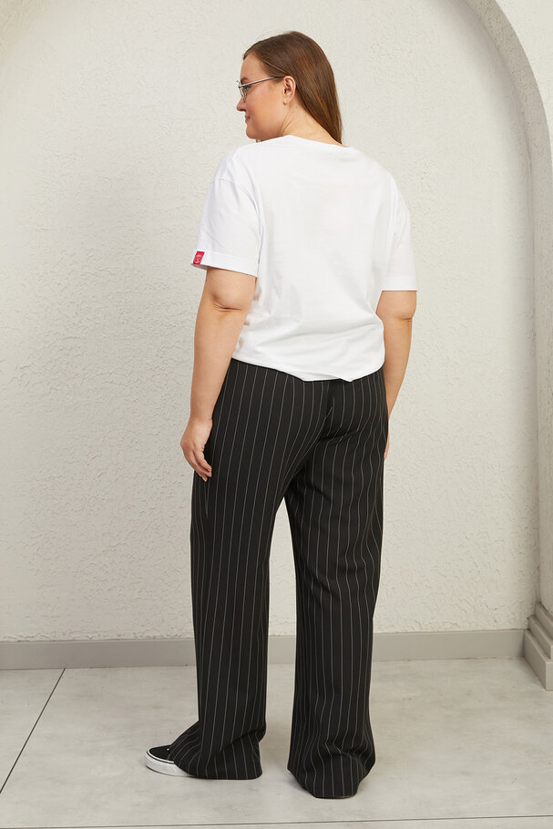  STRIPED TROUSERS WITH TURN-UP WAIST