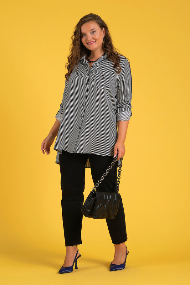 STRIPED SHIRT WITH CONTRAST TRIM DETAIL