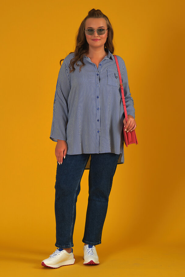 STRIPED SHIRT WITH CONTRAST TRIM DETAIL