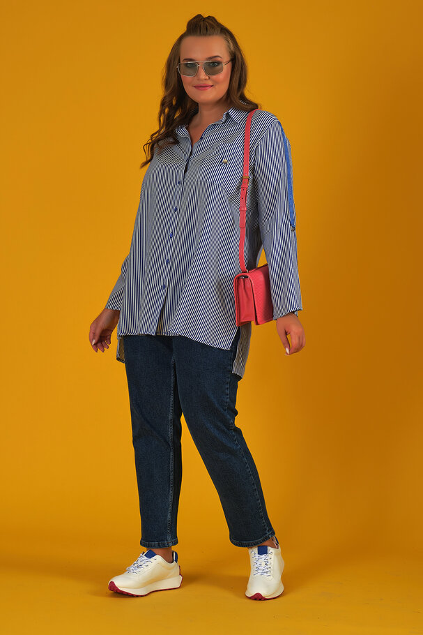 STRIPED SHIRT WITH CONTRAST TRIM DETAIL