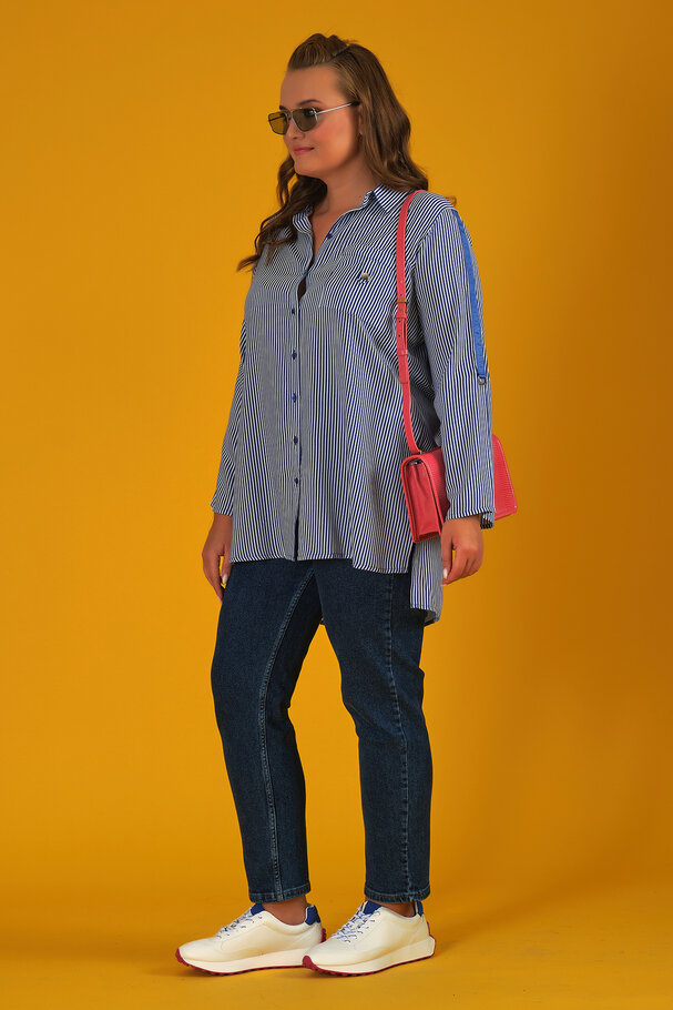 STRIPED SHIRT WITH CONTRAST TRIM DETAIL