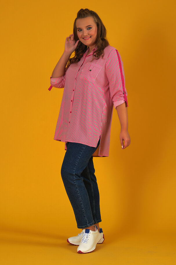 STRIPED SHIRT WITH CONTRAST TRIM DETAIL