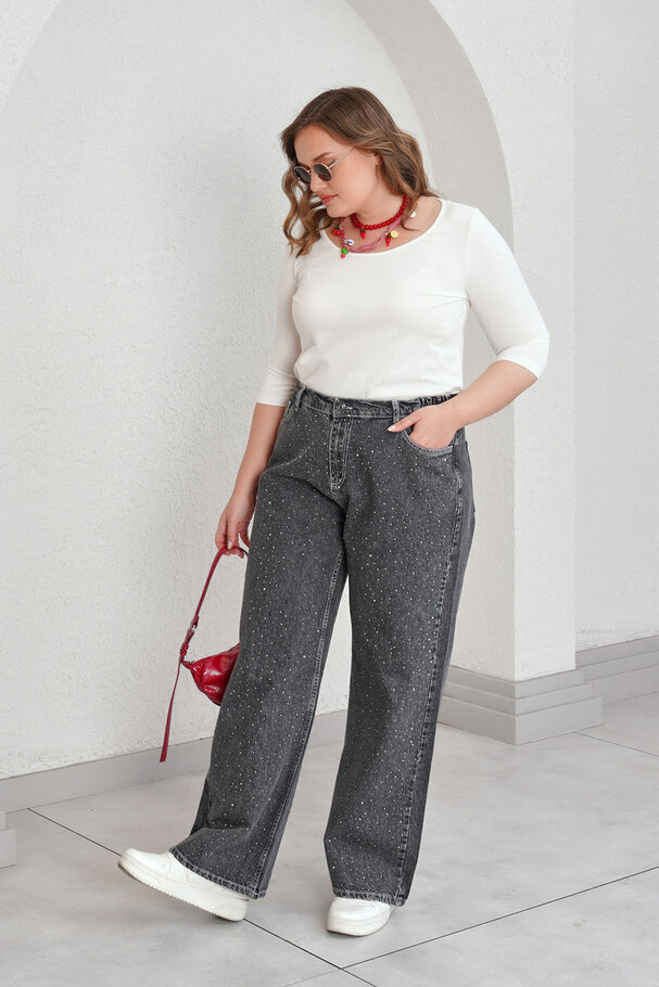 TAŞ BASKILI DÜZ KESİM JEAN 