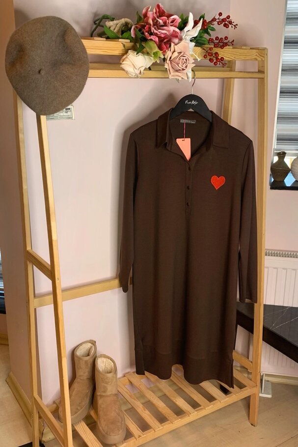 TENCEL KNIT DRESS WITH HEART EMBROIDERY