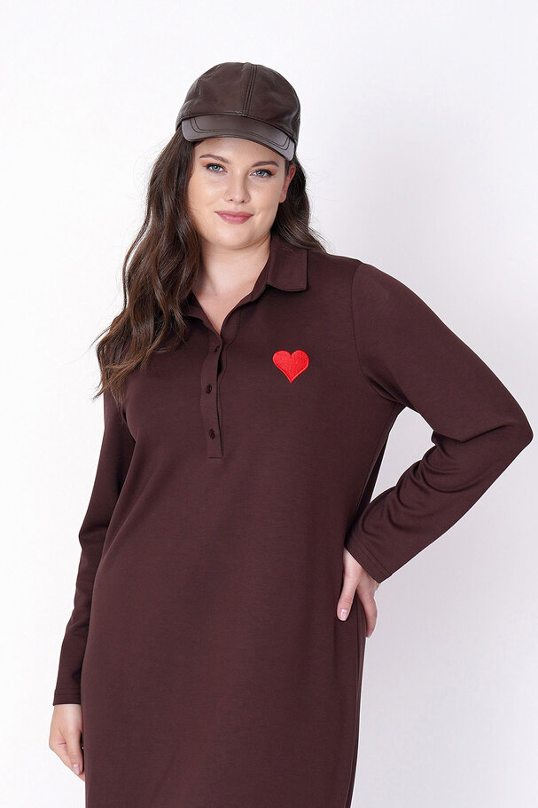 TENCEL KNIT DRESS WITH HEART EMBROIDERY