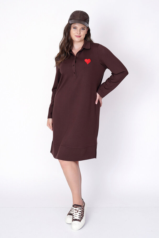TENCEL KNIT DRESS WITH HEART EMBROIDERY