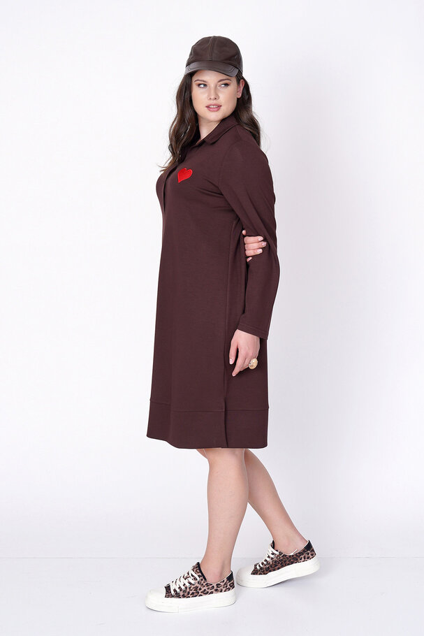 TENCEL KNIT DRESS WITH HEART EMBROIDERY