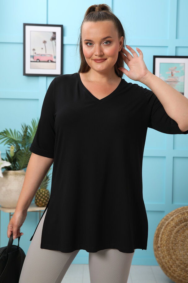 V-NECK CASTING VISCOSE LYCRA T-SHIRT