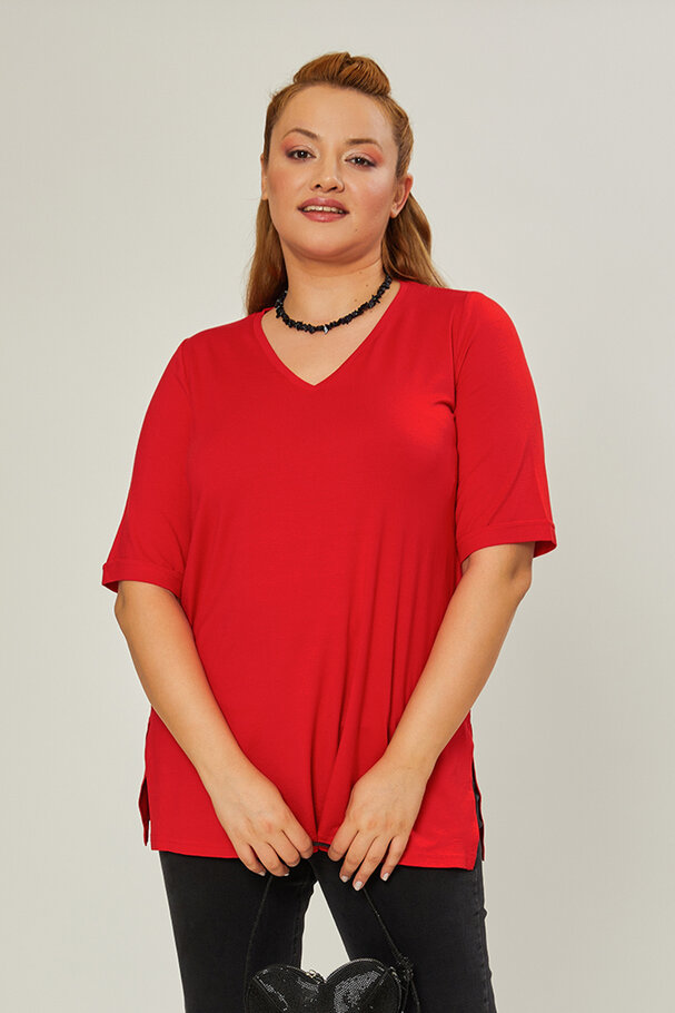 V-NECK CASTING VISCOSE LYCRA T-SHIRT