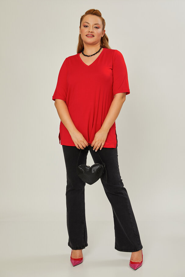 V-NECK CASTING VISCOSE LYCRA T-SHIRT