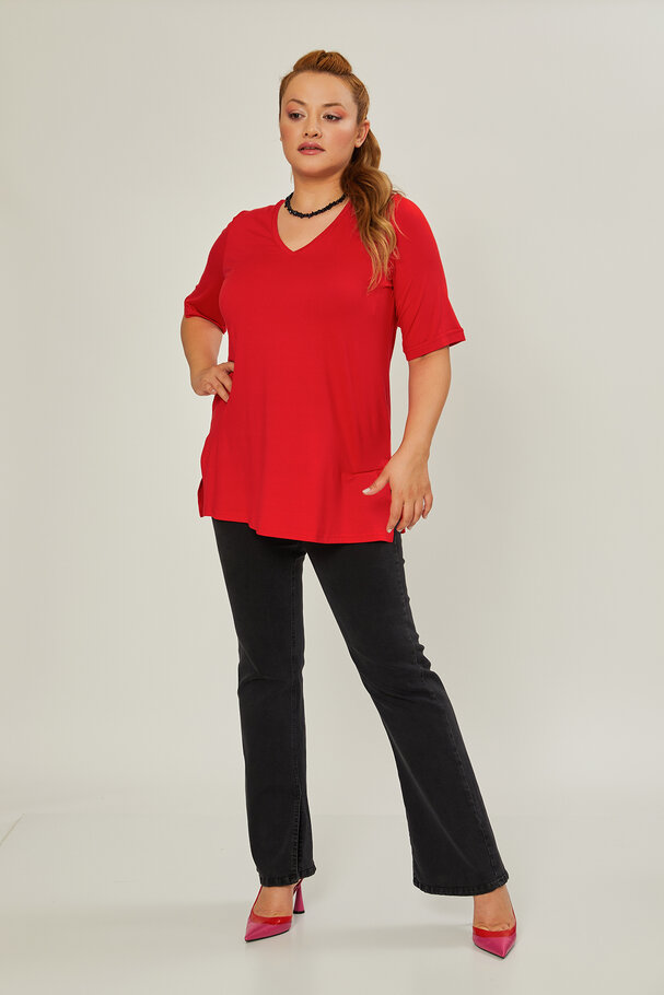 V-NECK CASTING VISCOSE LYCRA T-SHIRT