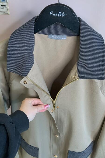 Büyük Moda - VELVET DETAILED TRENCH COAT (1)