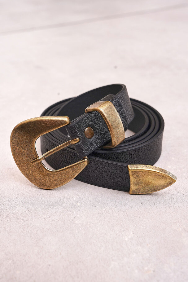 VINTAGE METAL BUCKLE FAUX LEATHER BELT