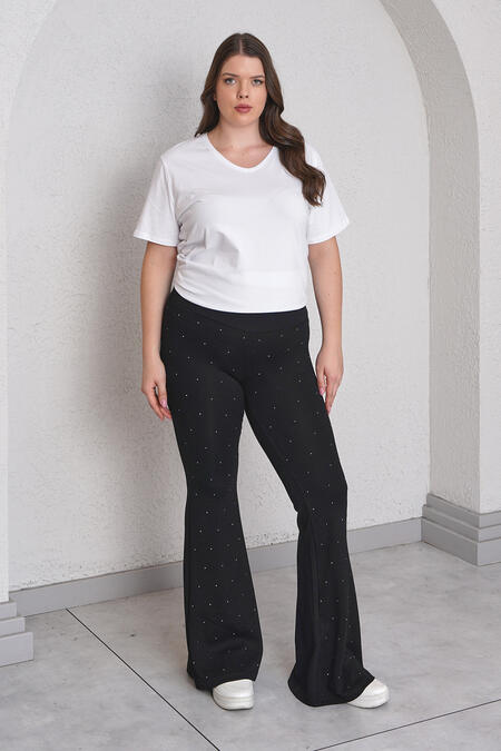 54764 - YUMUŞAK DOKULU TAŞLI İSPANYOL TAYT PANTOLON